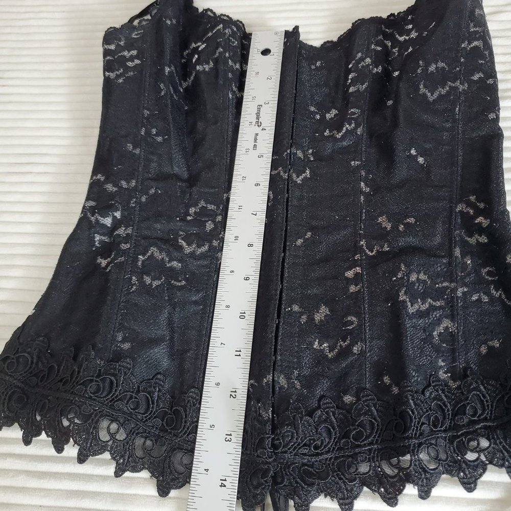 Frederick’s of Hollywood Black/Silver Shimmer Lace Up Corset 34 Bustier Halter - Picture 10 of 10